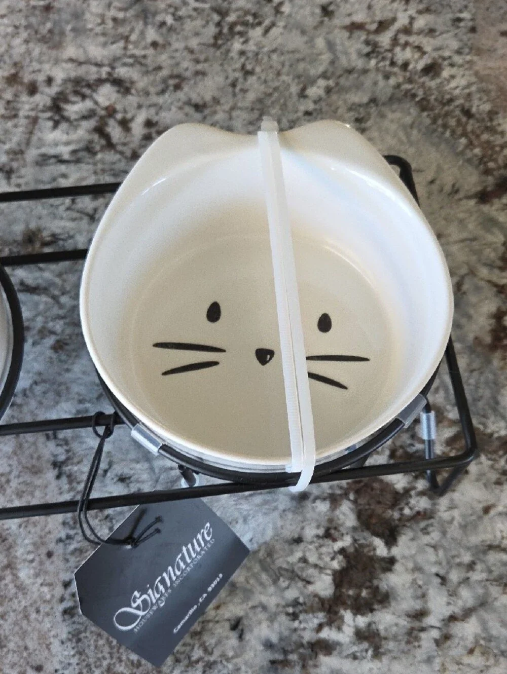 Signature Cat Ceramic Double Bowl Set in White